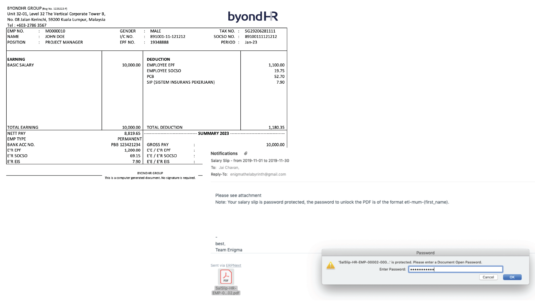 Screenshot of Payslip Automation Feature.