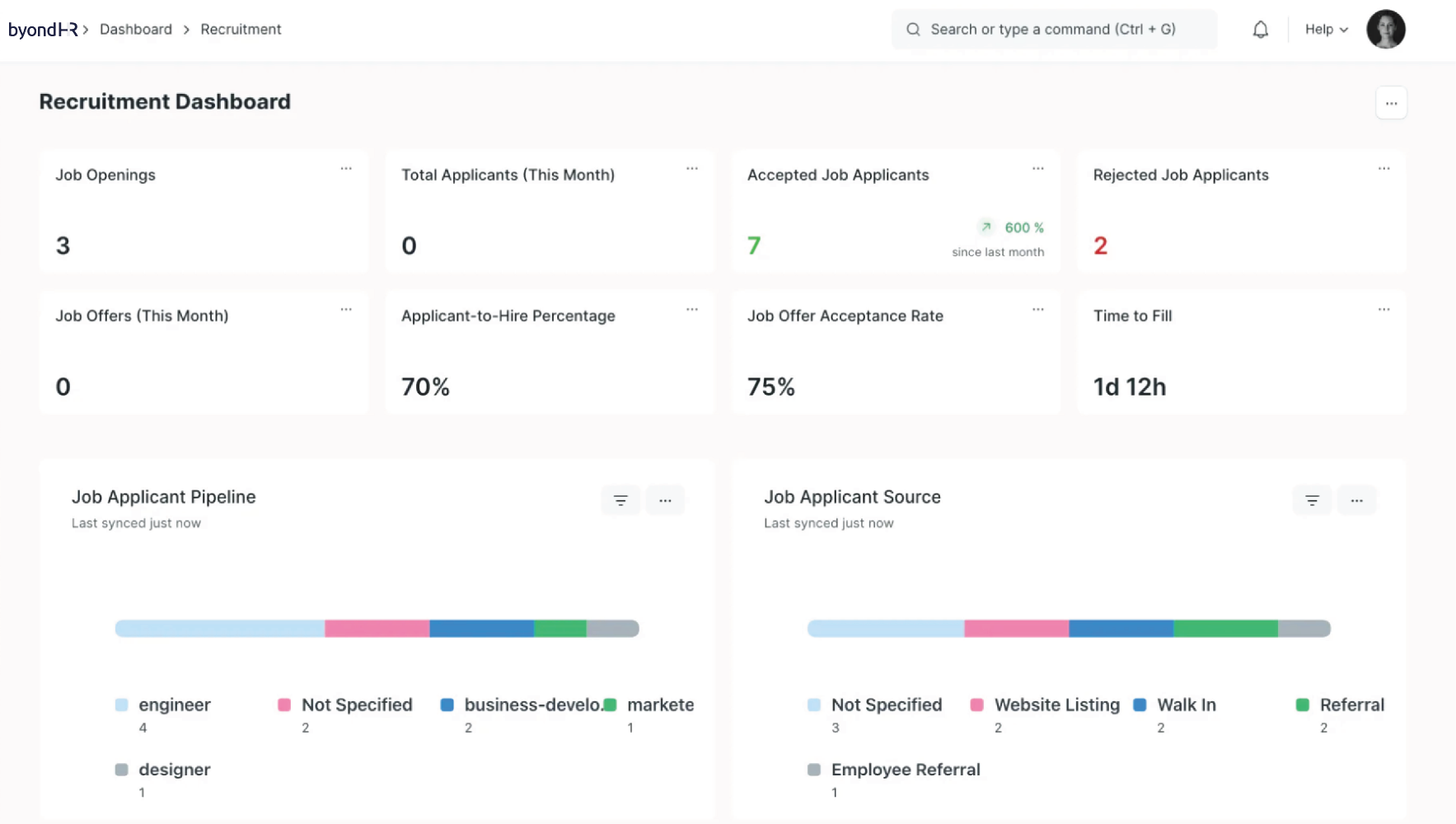 Screenshot of Talent Acquisition Feature.